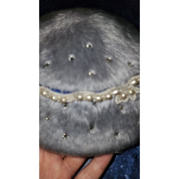GAGE ORIGINAL Vintage Angora Fur Hat Pearl Beaded Rhinestone Embellished Cloche main image 6